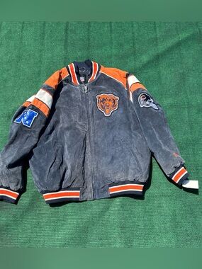 Chicago Bears NFL Leather Bomber Jacket Blue Suede Vintage Brand New With Tags